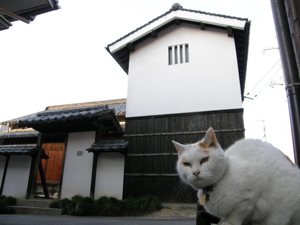 Exterior view of Kadoya, an Art House Project in Naoshima, featuring a restored traditional 200-year-old Japanese house with charred cedar walls, renovated by Tadashi Yamamoto with installations by Tatsuo Miyajima.