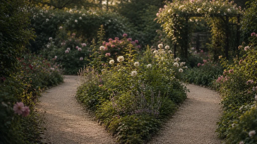 Two paths converging in a quiet Japanese garden conveying koi no yokan the approach of connection before it arrives/
