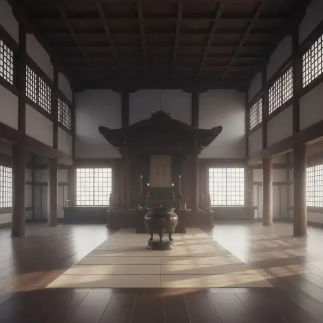 zen temple interior natural light empty space architectural experience meditation