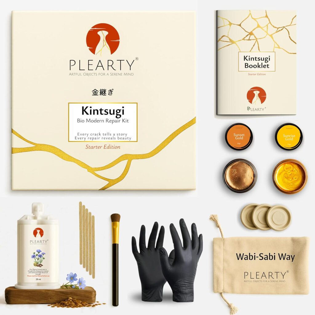 Kintsugi Repair Kit Food-Safe Linseed Resin Dishwasher-Proof 20g Metallic Gold Mica Powder Detailed Booklet