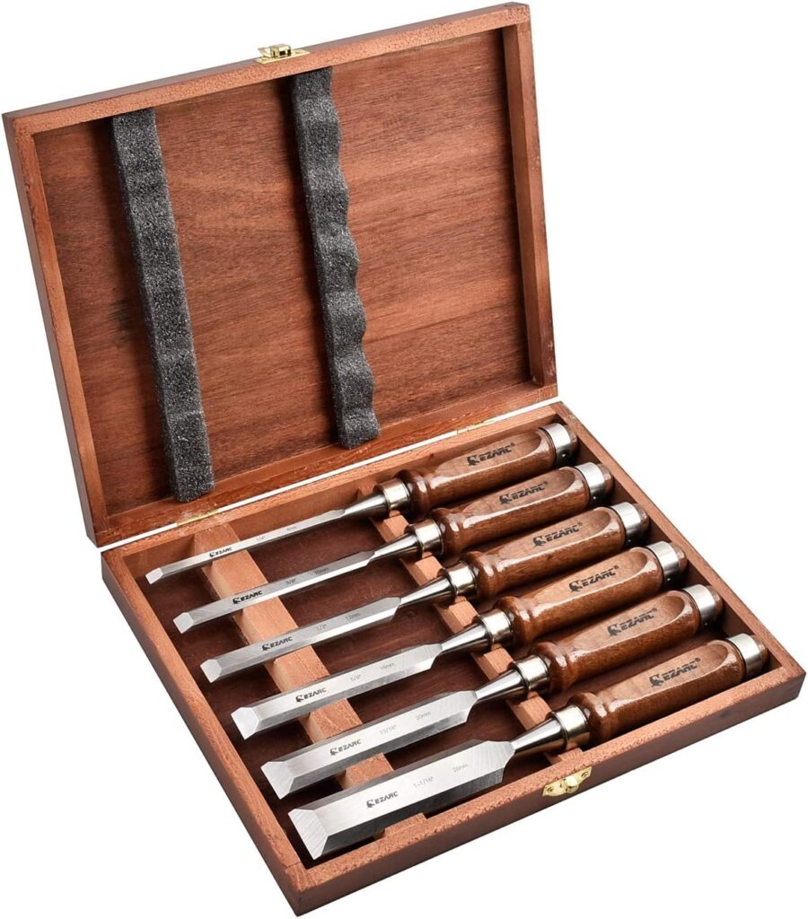 6 Pieces Wood Chisel Tool Sets Woodworking Carving Chisel Kit with Premium Wooden Case for Carpenter Craftsman