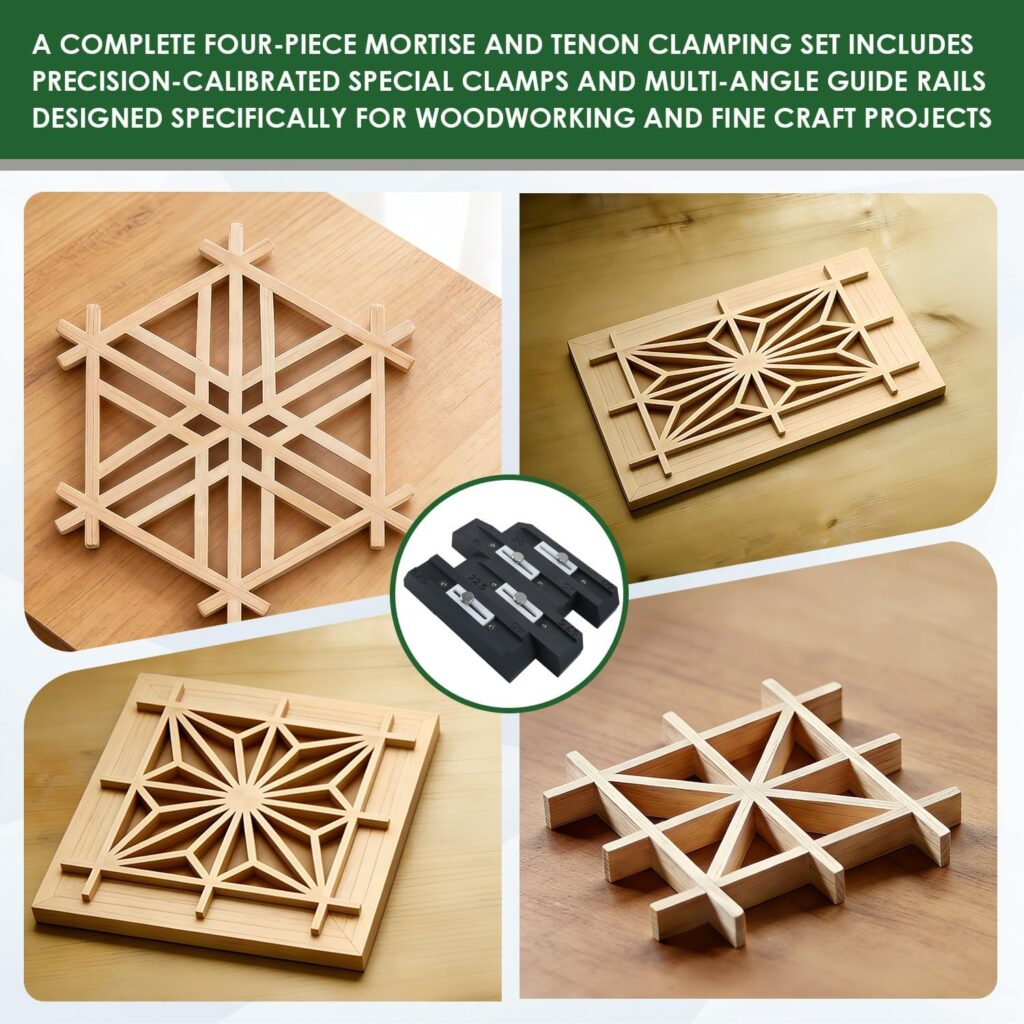 4-Piece Jigs for Kumiko Joinery, for Multi Position Angle Guide Rails Kumiko Woodworking, Precision Wood Clamping and Crafting Projects